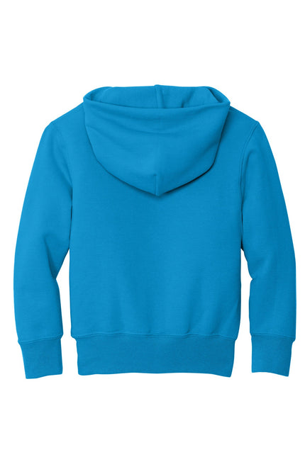 Youth Port & Company Sapphire fleece pullover hoodie with front pocket and drawstring hood, casual and comfortable for everyday wear.