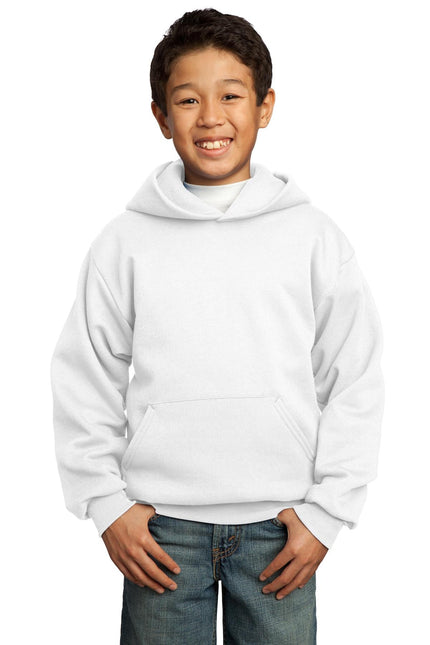 Port & Company - Youth Core Fleece Pullover Hooded Sweatshirt. PC90YH - White - Union Prints