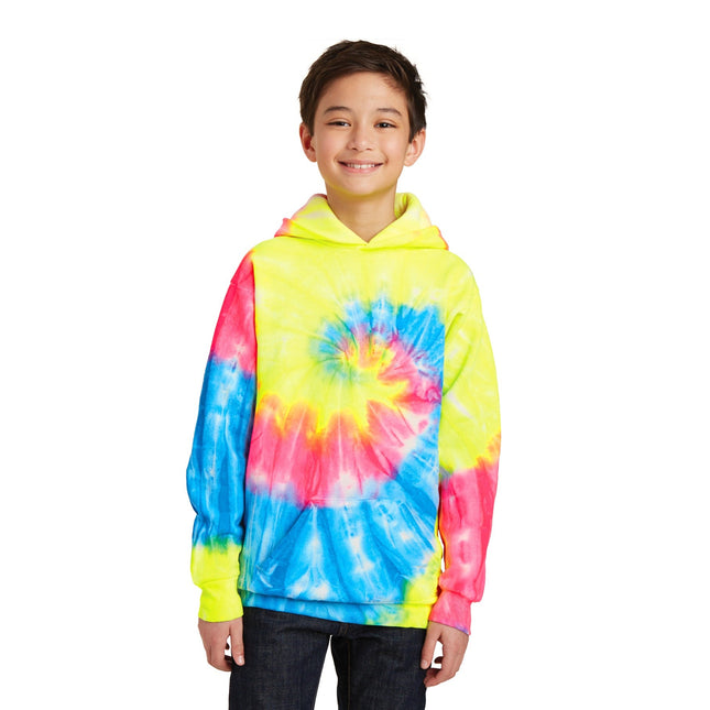 Port & Company Youth Tie-Dye Pullover Hooded Sweatshirt. PC146Y - Neon Rainbow - Union Prints
