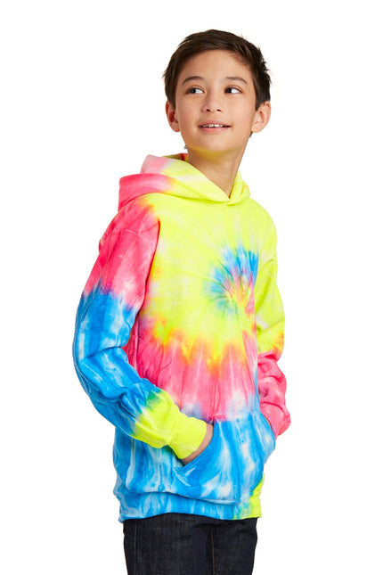 Port & Company Youth Tie-Dye Pullover Hooded Sweatshirt. PC146Y - Neon Rainbow - Union Prints