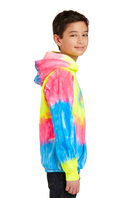 Port & Company Youth Tie-Dye Pullover Hooded Sweatshirt. PC146Y - Neon Rainbow - Union Prints